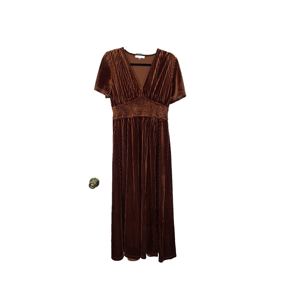 Sissyaki Womens Burnt Orange Velvet V-Neck Maxi Dress Size M
